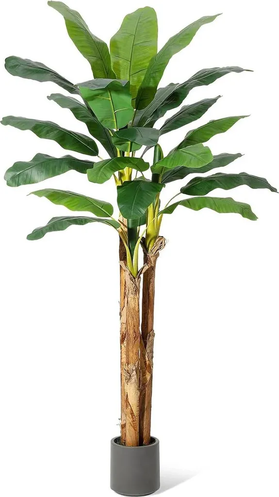 Bananier artificiel extérieur 150 cm en polyéthylène avec pot gris