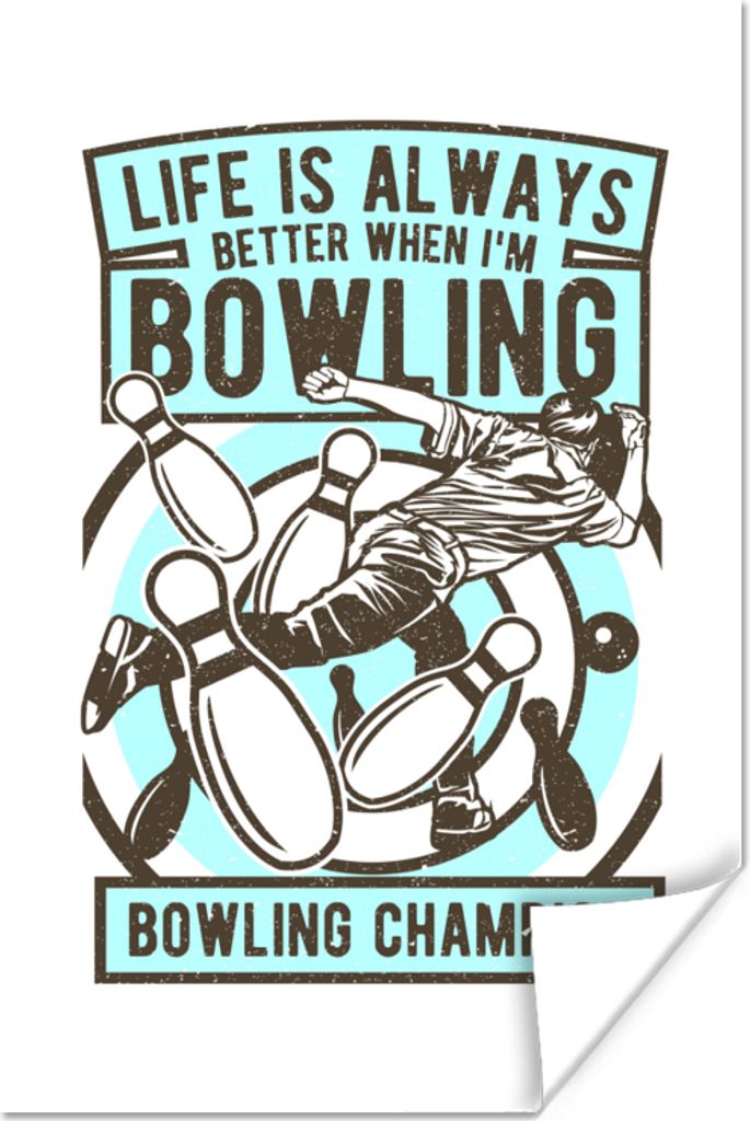 MuchoWow Poster Bowling - Blau - Vintage 60x90 cm - Wanddekoration