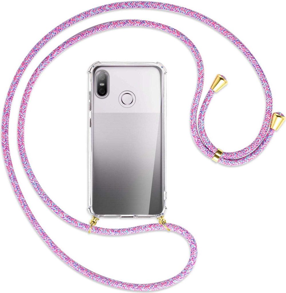Handykette Backcover-Schutzhülle mit Band (Metall goldfarben) für HTC U12 life - lila/rosa/blau