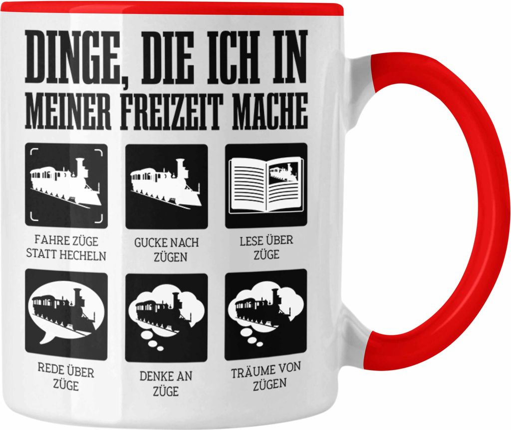 Trendation - Züge Tasse Ich Liebe Züge Geschenk Eisenbahner Modelleisenbahn Lustiger Spruch (Rot)