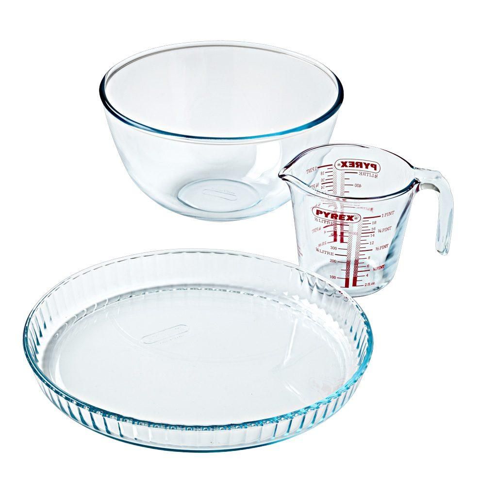 PYREX Backset Bundle 3-teilig, Messbecher, Rührschüssel, Tarte-Form