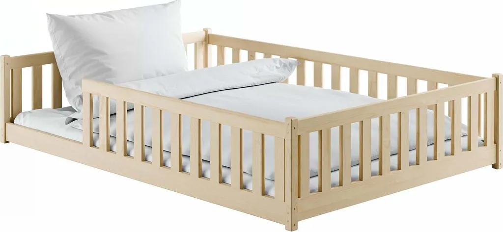 Lit Enfant 140x200cm Stable en Pin Beige FURNLUX Mati - Finition Durable 45cm