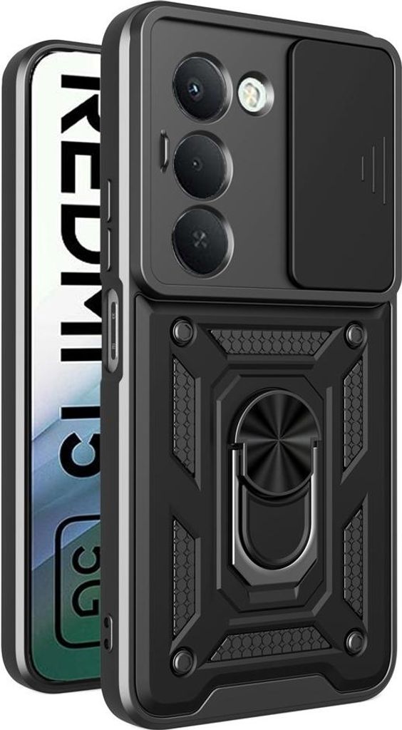 Xiaomi Redmi 15 5G Hülle - Coverup Armor Ring Ständer Back Cover mit Kamera Schutz - Schwarz