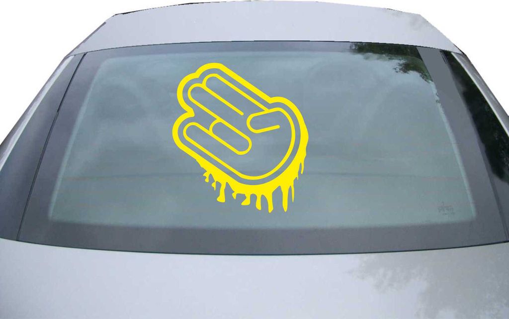 Indigos UG - Aufkleber Heckscheibe & Motorklappe DE7004 - gelb - 600x545 mm - Shocker Hand 1 - Auto Scheiben Fenster Heckklappe Tuning Racing JDM -...