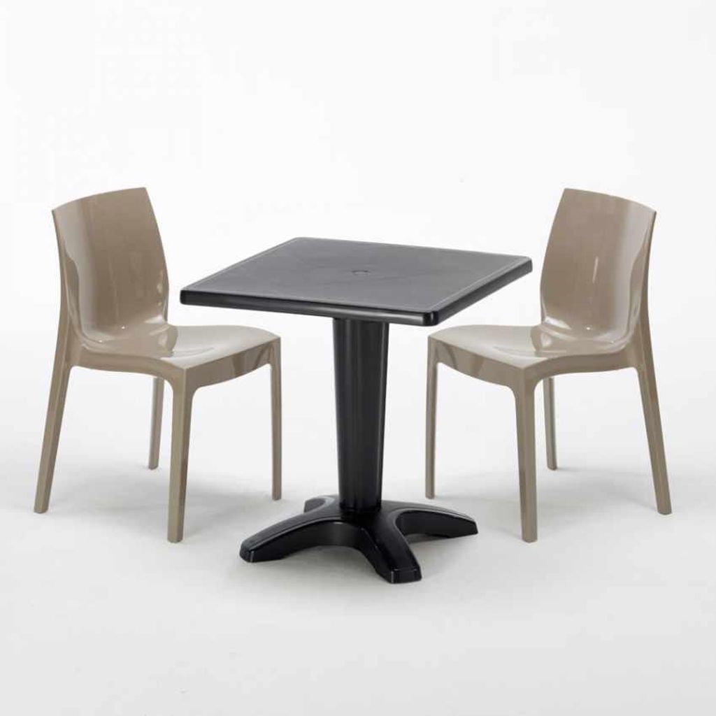 Schwarz Quadratisch Tisch und 2 Stühle Farbiges Polypropylen-Innenmastenset Grand Soleil Ice Aia - Beige