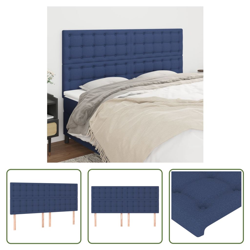 The Living Store Kopfteile 4 Stk. Blau 100x5x78/88 cm Stoff