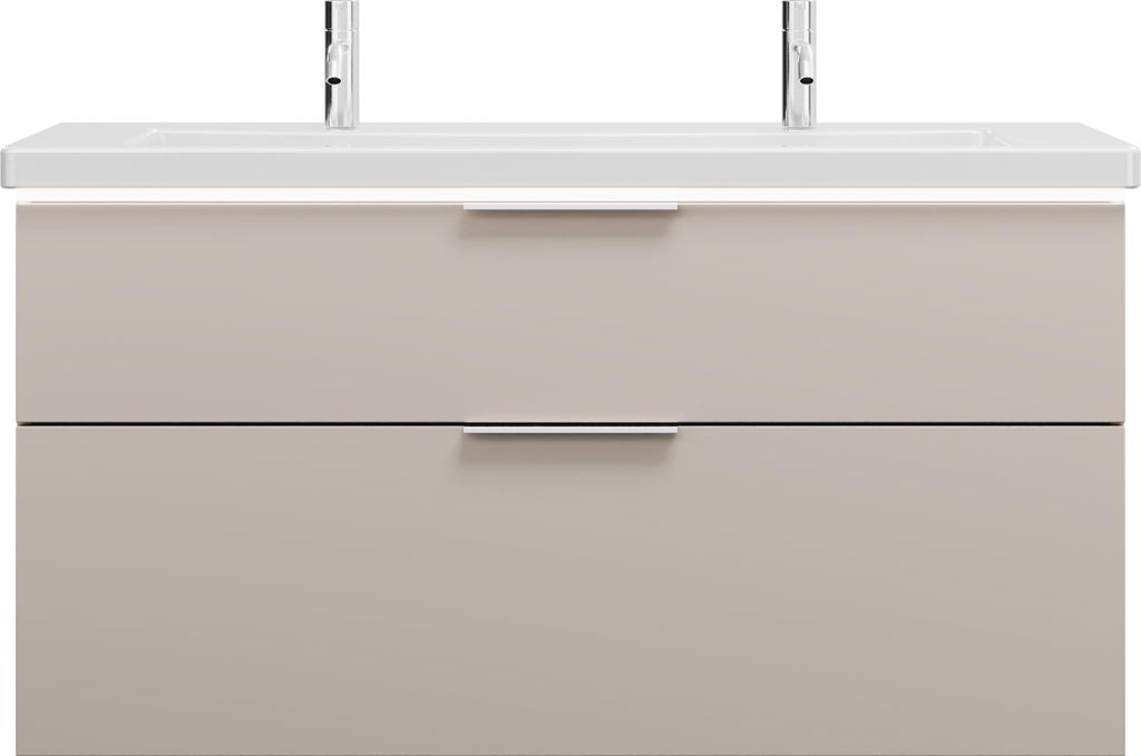 burgbad Eqio Keramik-Waschtisch mit 2 Armaturbohrungen, inklusive Waschtischunterschrank mit LED-Beleuchtung, Breite 1230mm, SEZB123F6583C0001G0146