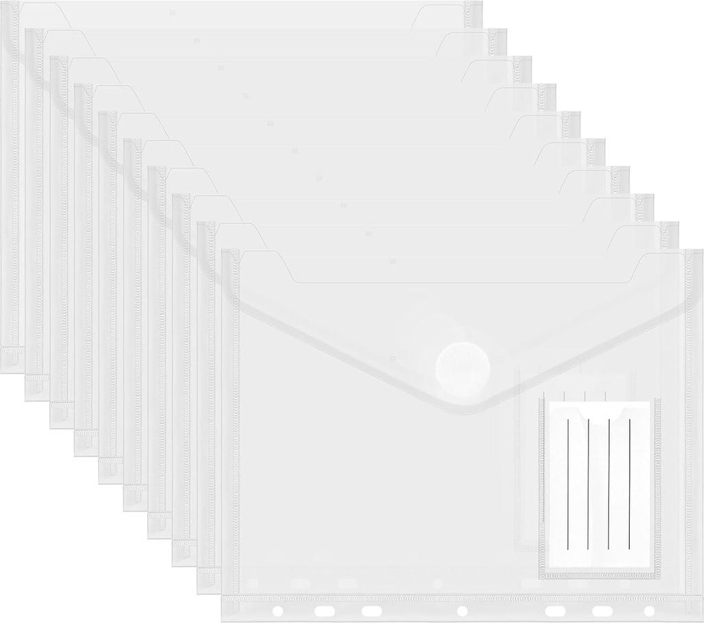 10 Stück Dokumententasche A5, 23x18cm Umschlagmappen zum Abheften Dokumentenmappe Sichttaschen mit Klettverschluss und Etikettentasche, Sammelmapp...