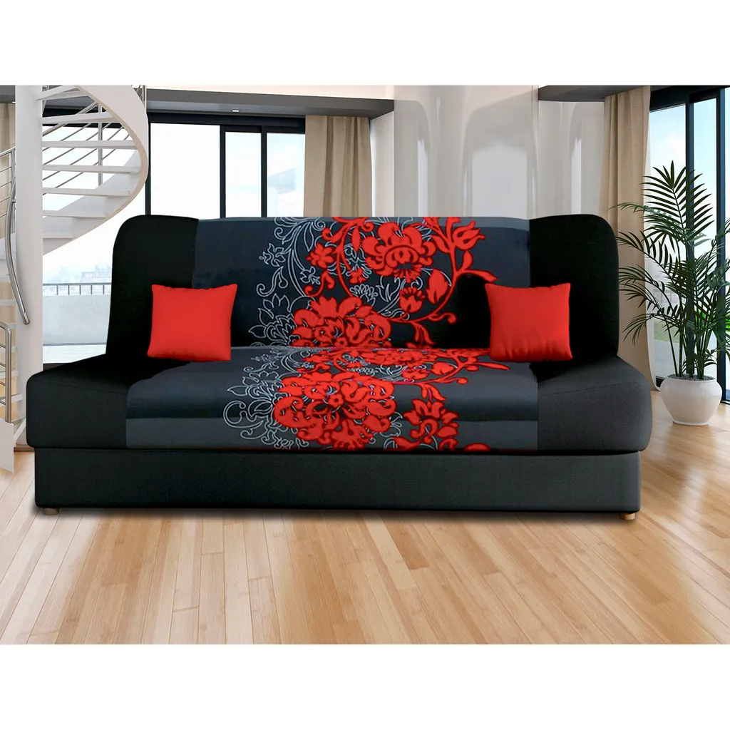 Canapé VICTORIA fleurs rouges : Confort moelleux et design romantique