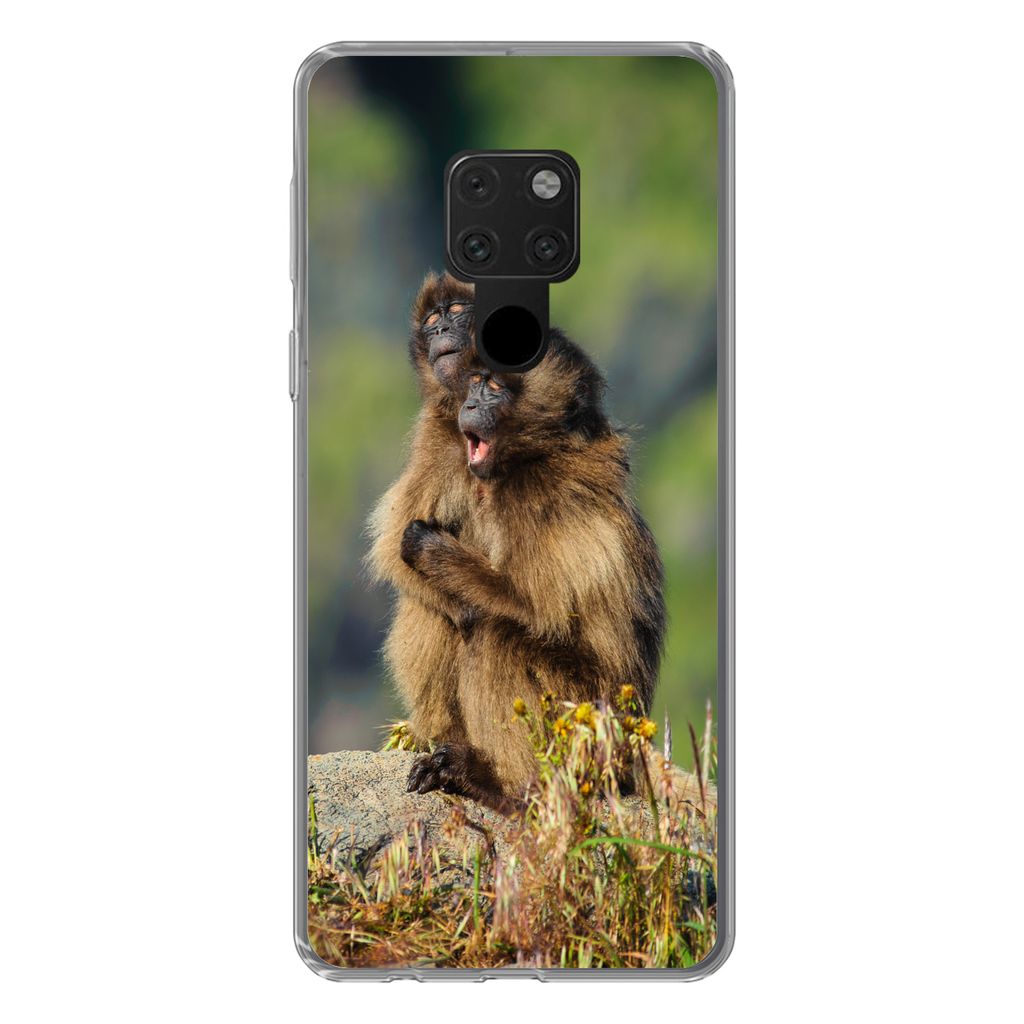 MuchoWow Handyhülle Schutzhülle Hülle für Huawei P40 Lite Affen - Pflanzen - Steine - Familie Silikon Softcase Handy Hülle - Handy