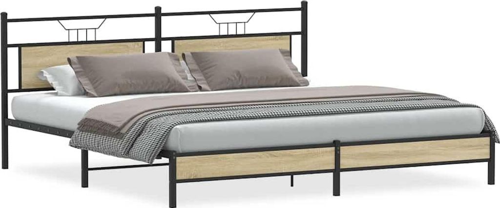 vidaXL Metallbett ohne Matratze Sonoma-Eiche 193x201 cm