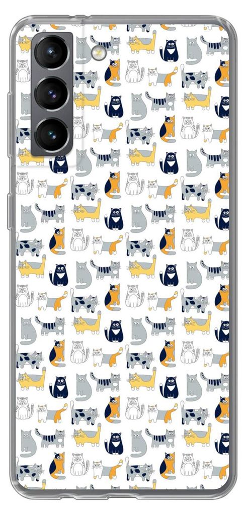 MuchoWow Handyhülle Schutzhülle Hülle für Telefoonhoesje Samsung Galaxy S21 Muster - Katze - Kater - Jungen - Mädchen - Kinder - Kind Siliko...