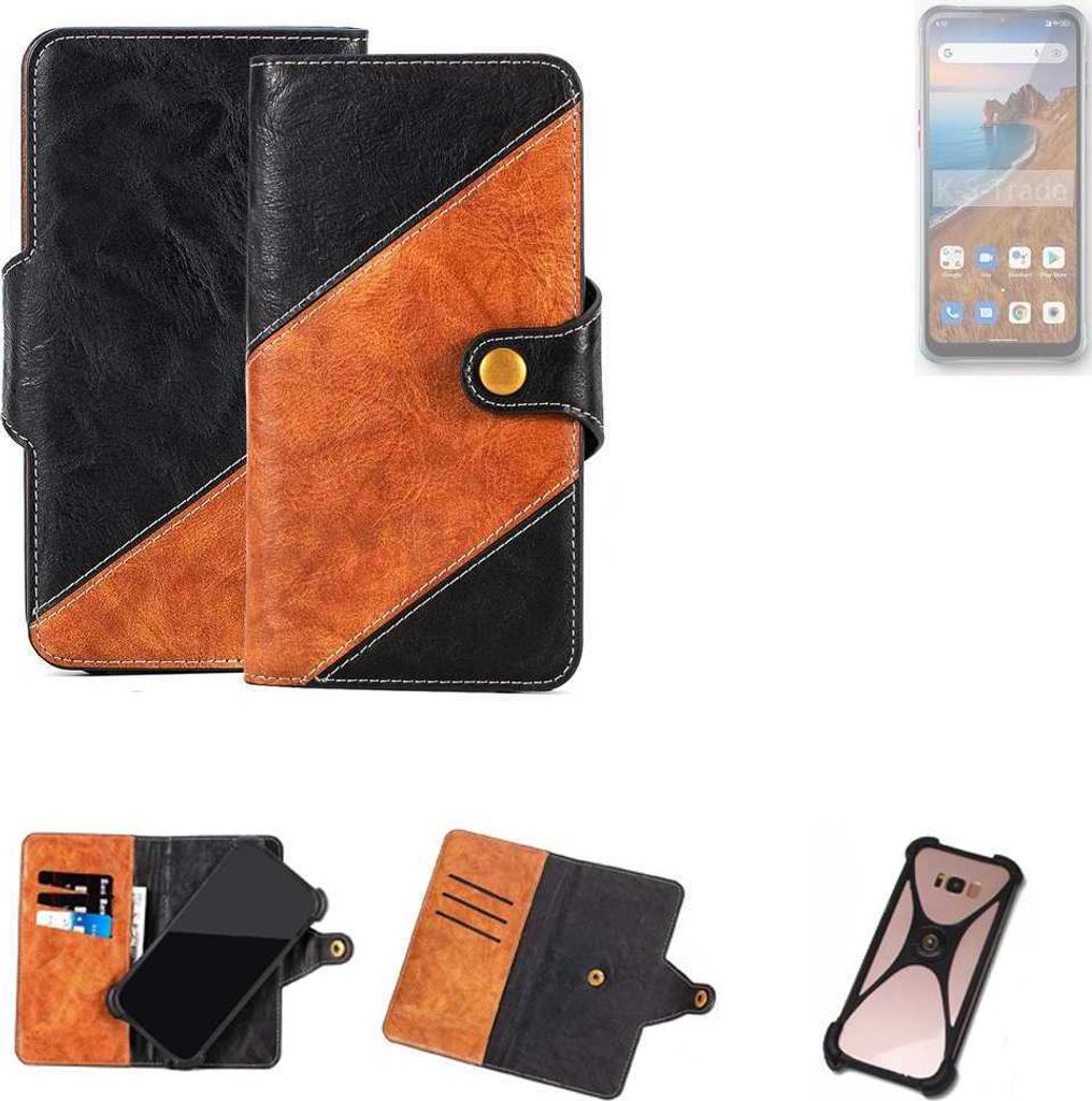 K-S-Trade Handyhülle Schutzhülle Bookstyle Case Wallet-Case kompatibel mit Unihertz TickTock-E Handy Cover Bumper Klapphülle schwarz hellbraun 1x