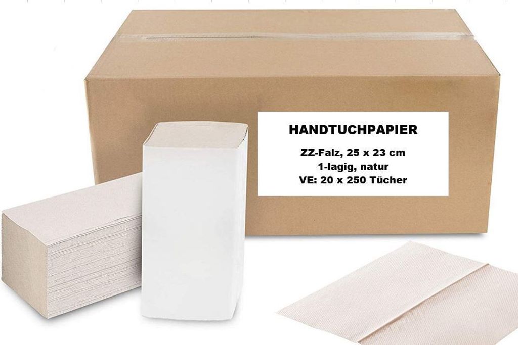 Papierhandtuch 1lg 25x23 cm 5000 Blatt natur ZZ-Falz Produktbild 