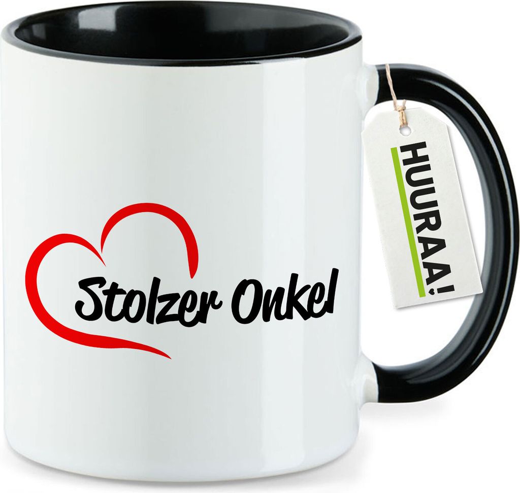 Huuraa Kaffeetasse Stolzer Onkel Herz 330ml Schwarz Keramik Kaffeebecher Geschenkidee
