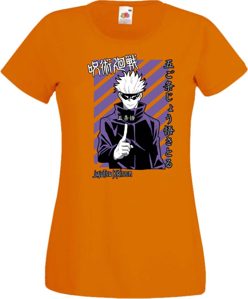 Damen T-Shirt Jujutsu Anime Manga Kaisen Satoru Gojo 01 Var-034 Satoru, Lady XL / Orange