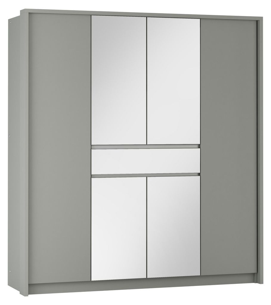 Masseno Schiebetürenschrank RUMBLE 200/217/65 cm 3-türig mit Spiegel Grau