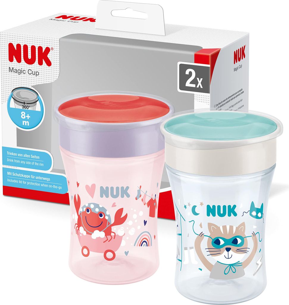 NUK Magic Cup 2er Pack – Krabbe & Katze, 230ml, BPA-frei