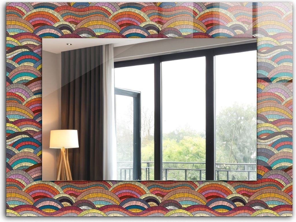 Dekorativer Wandspiegel - Bedruckter Spiegel - Motiv - 80x60 cm - Bunte Bögen Und Wellen