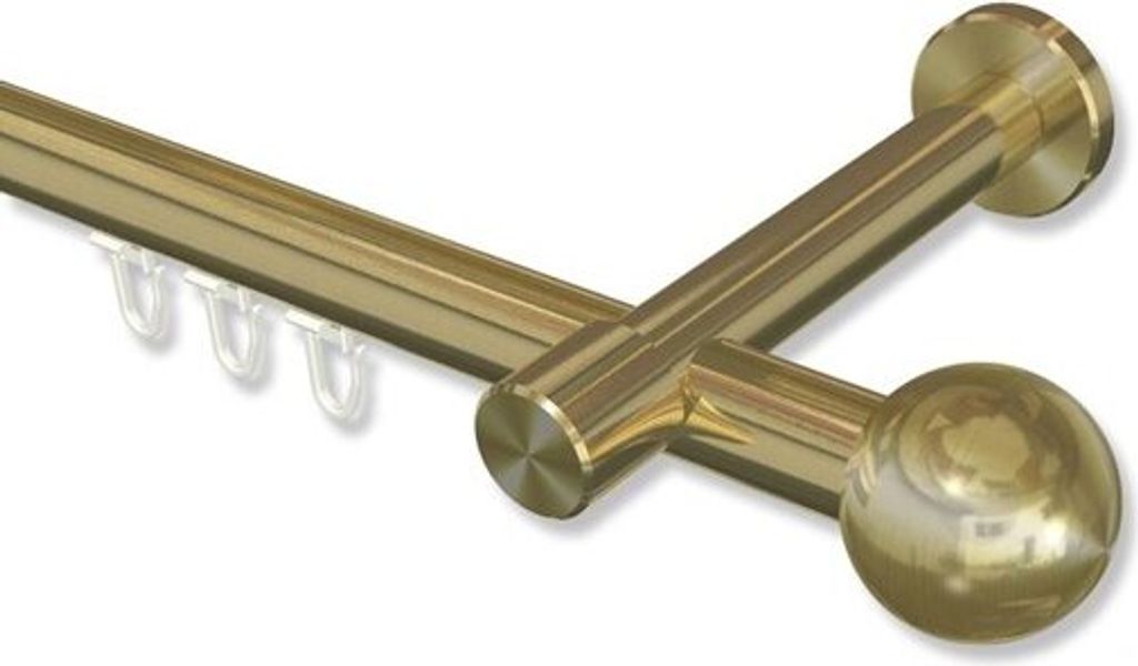 Interdeco Innenlaufstange, Gardinenstange mit Innenlauf Messing-Optik Modell Prestige Luino, 20 mm Ø 1-läufig, 360 cm (geteilt)