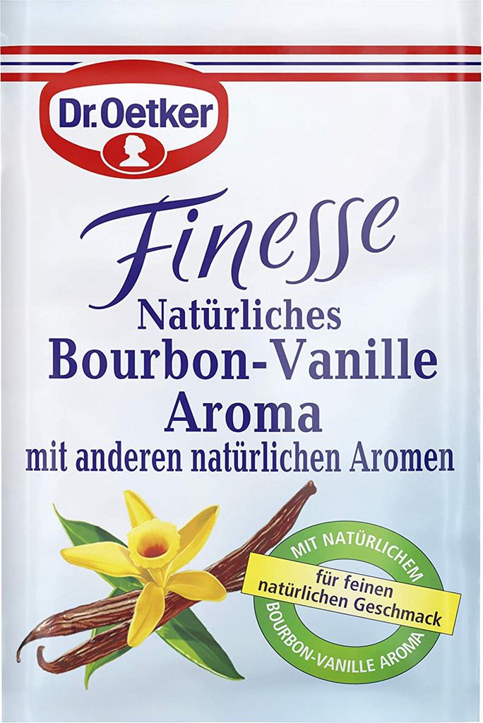 A product shot of Dr. Oetker Finesse Bourbon-Vanilla Aroma packaging.