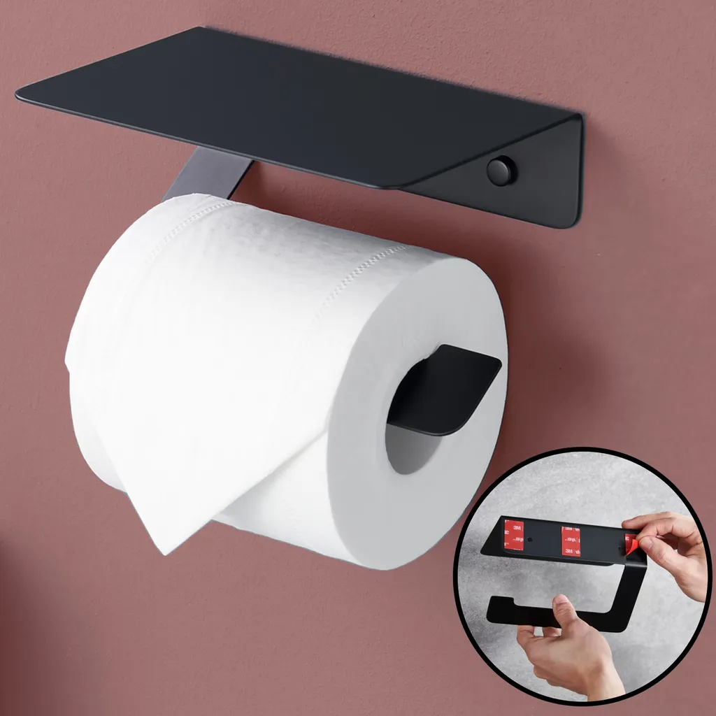 Portarotolo DEKAZIA Nero Opaco | Accessorio Bagno Design senza Foratura