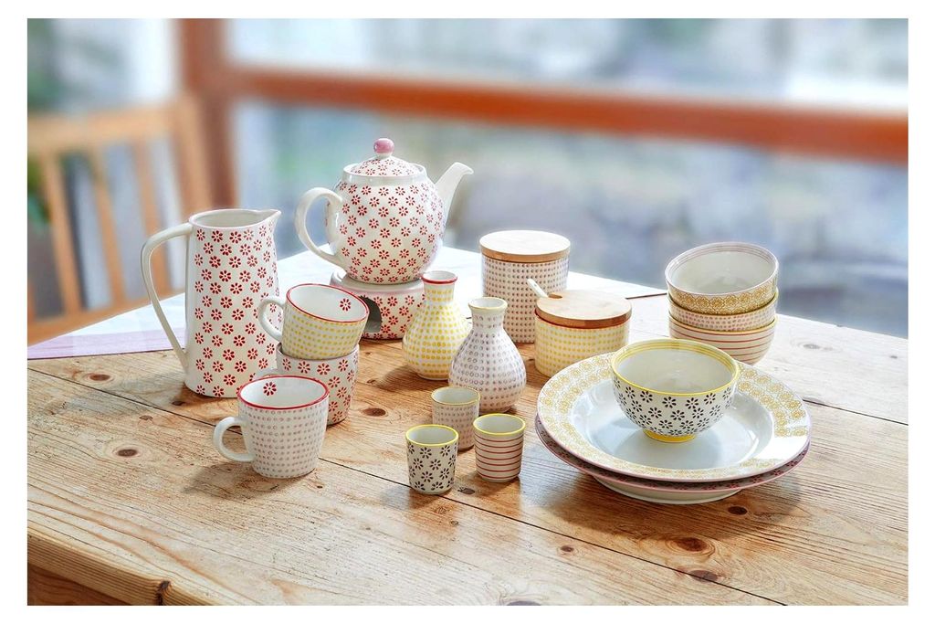 Kleine Tassen Susie Retro Tassen für doppelten Espresso oder kleinen Kaffee Crema, ø 7,5 x H 7,5 cm, rot gelb rosa, Keramik, 3er Set