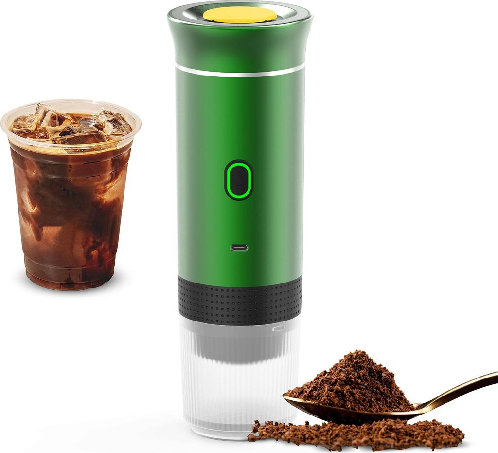 Tragbare Kaffeemaschine für Auto Haus Reisen 3 in 1 Cordless Elektrische Kaffeemaschine Arbeit mit Kapsel und gemahlener Kaffee 15Bar Mini Cold Br...