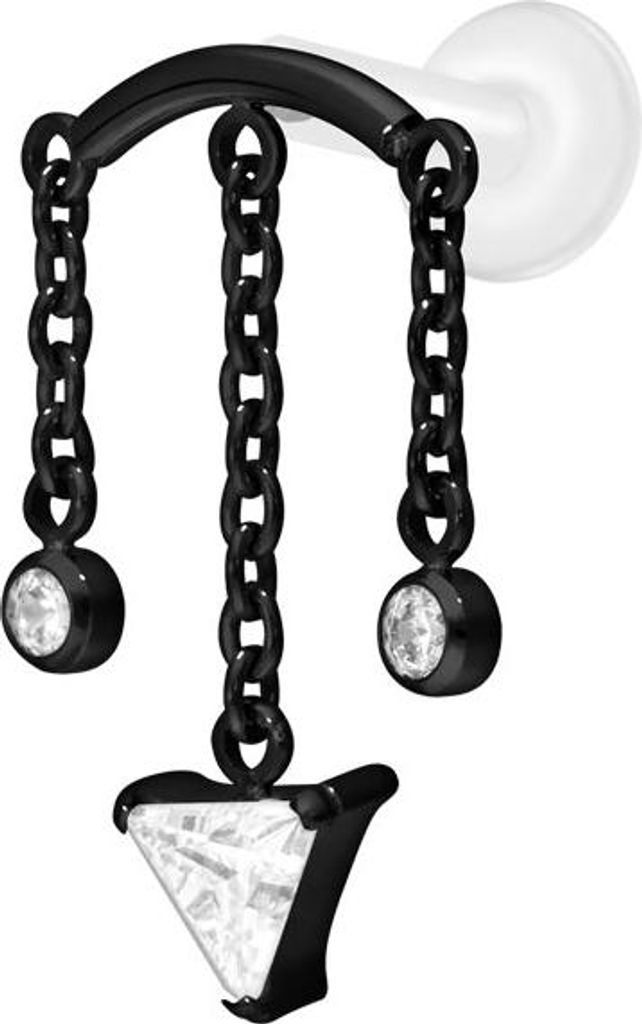 Ohrpiercing, Nasenpiercing PTFE Labret mit Innengewinde + Titan-Aufsatz WINDSPIEL Schwarz Stablänge: 7mm | Stabstärke: 1,6mm