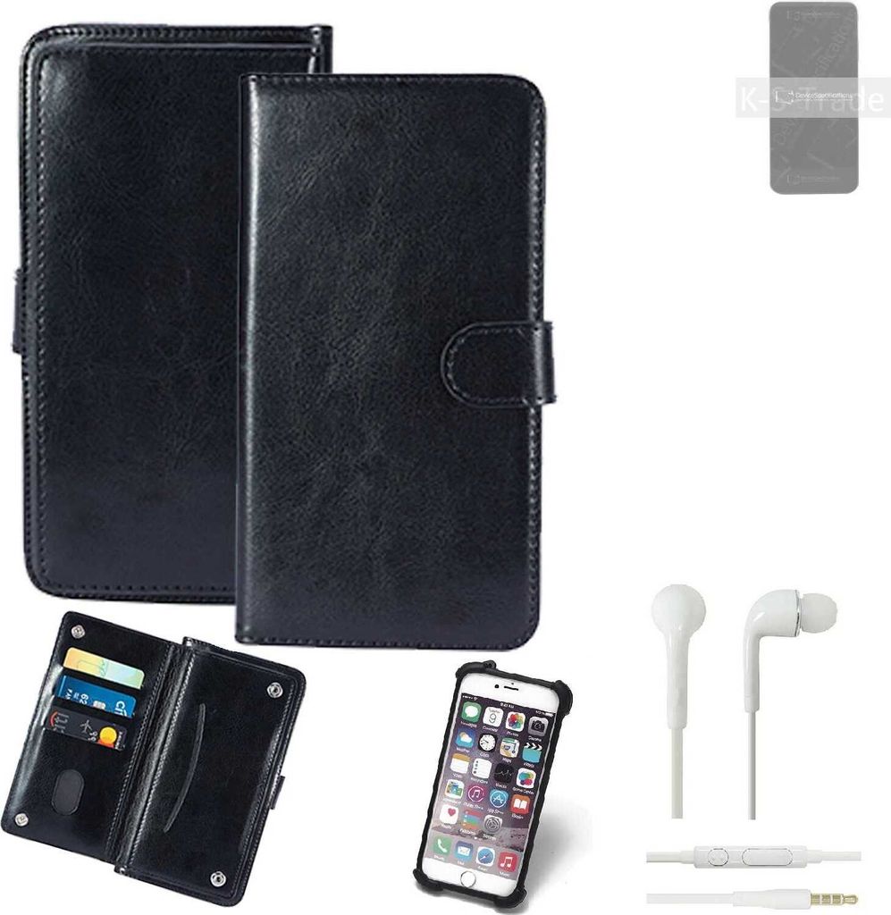 K-S-Trade 360° Hülle kompatibel mit HiSense F70 inkl. Headphones schwarz Kunstleder Case BookCase WalletCase Kunstlederederhülle Handyhülle,