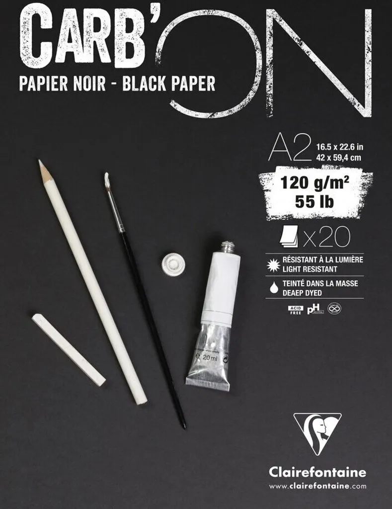 Clairefontaine Carbon Bloc Encollé A2 120g 20 Feuilles pour le Dessin