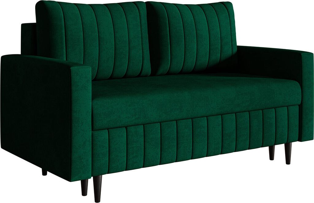 Sofa mit Schlaffunktion Scandi - Schlafsofa mit Bettkasten, Farben zur Auswahl, Holzfüße (Grün - Kronos 19)