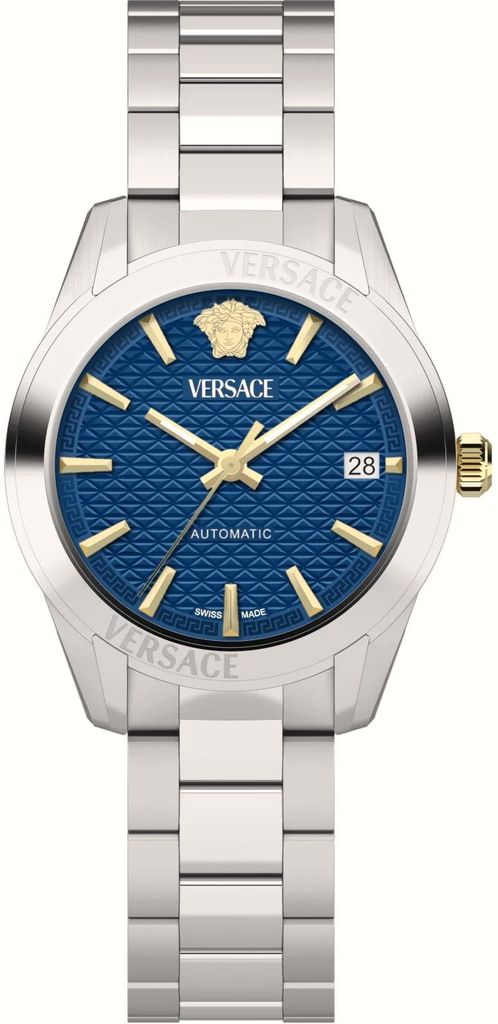 Versace VESCA0224 Greca Classic Automatik blau silber Edelstahl Damen Uhr NEU