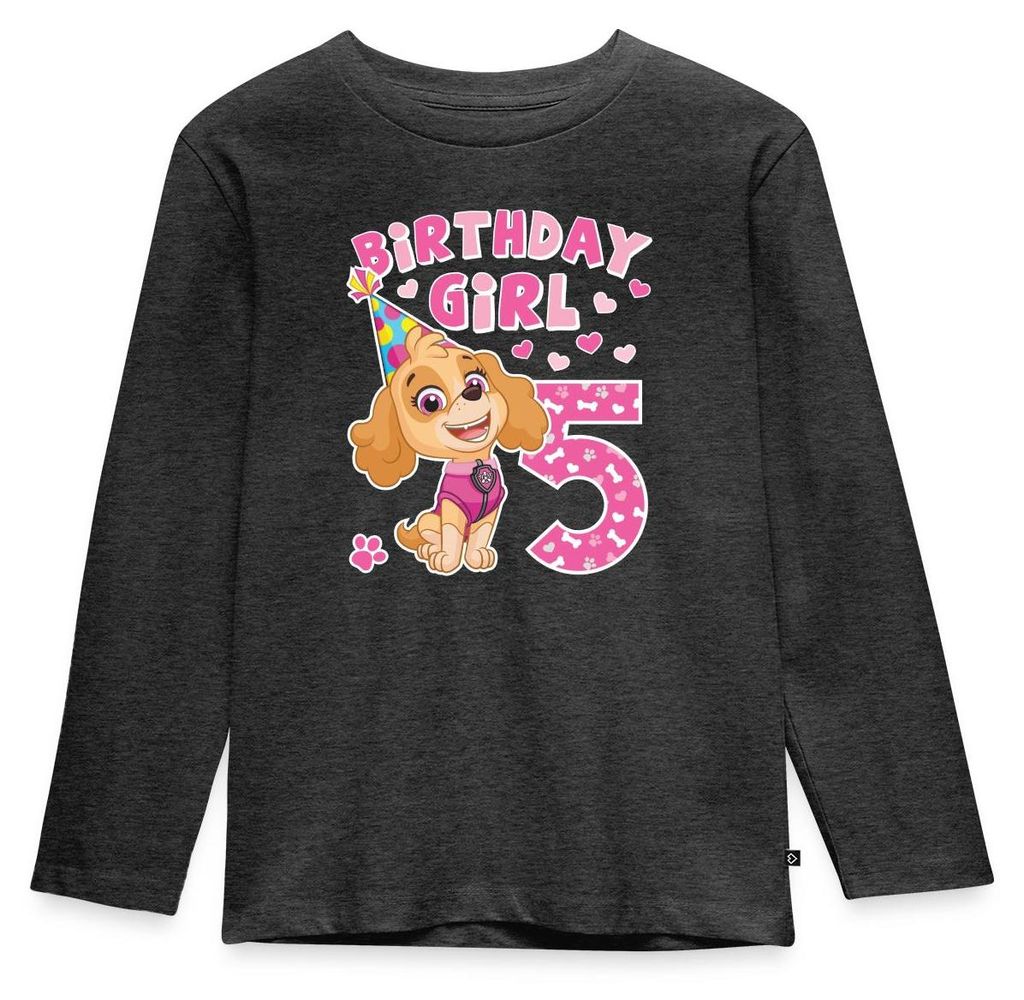 Spreadshirt Paw Patrol Skye 5. Geburtstag Kinder Premium Langarmshirt, 122/128 (6 Jahre), Anthrazit meliert
