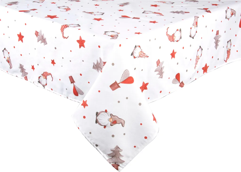 Excelsa Nappe Gnomo en coton blanc imprimé de fête 140x240 cm