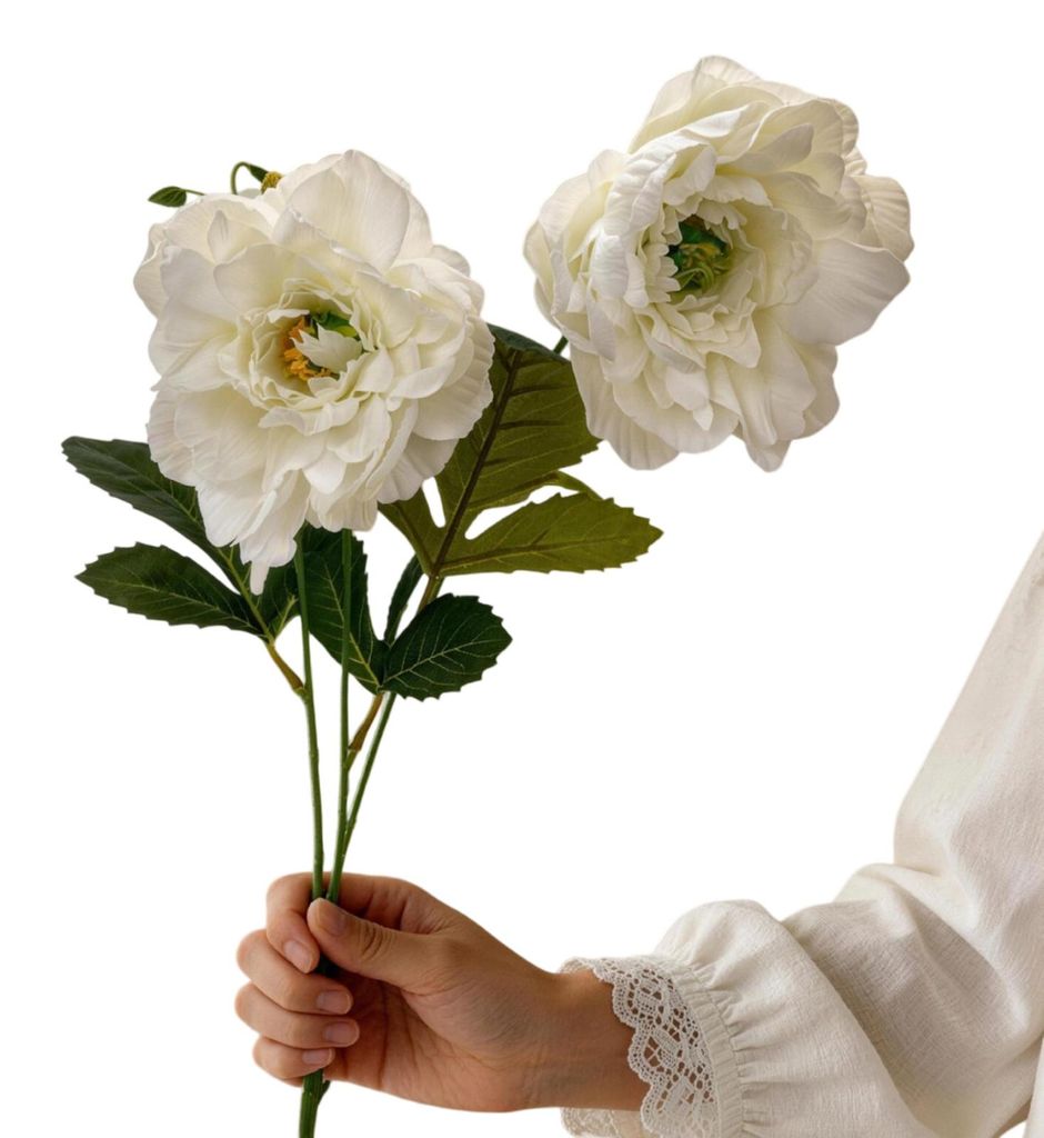 2 künstliche Pfingstrosenblüten, künstliche Seidenzweige mit Stiel für DIY-Brautsträuße, Hochzeitsdekorationen und Blumengestecke