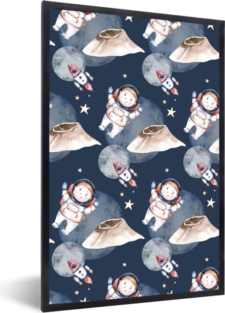 MuchoWow Gerahmtes Poster Weltraum - Astronaut - Rakete - Jungen - Mädchen - Kind 20x30 cm - Poster mit Schwarzem Bilderrahmen Wandposter Rahmen...