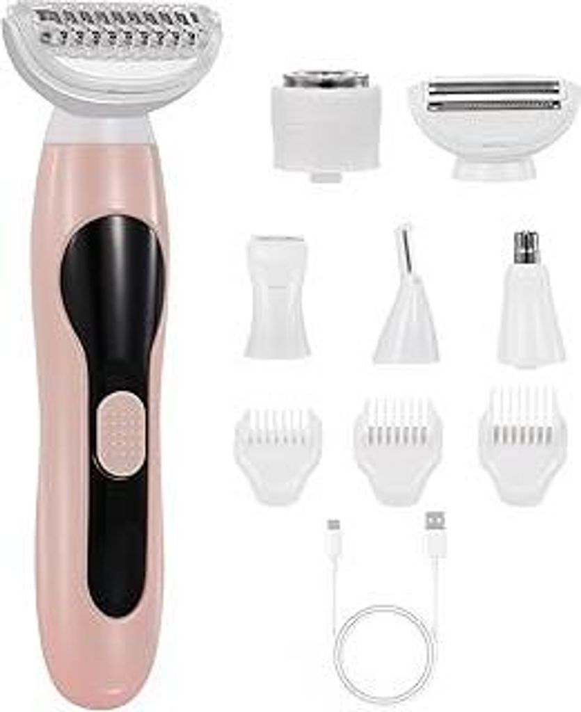 Elektrische Rasierer Damen für Frauen, 5-in-1 Intimrasierer mit USB-Ladung, ideal für Körper, Achseln, Bikini, Augenbrauen und Nase – Rasierer...