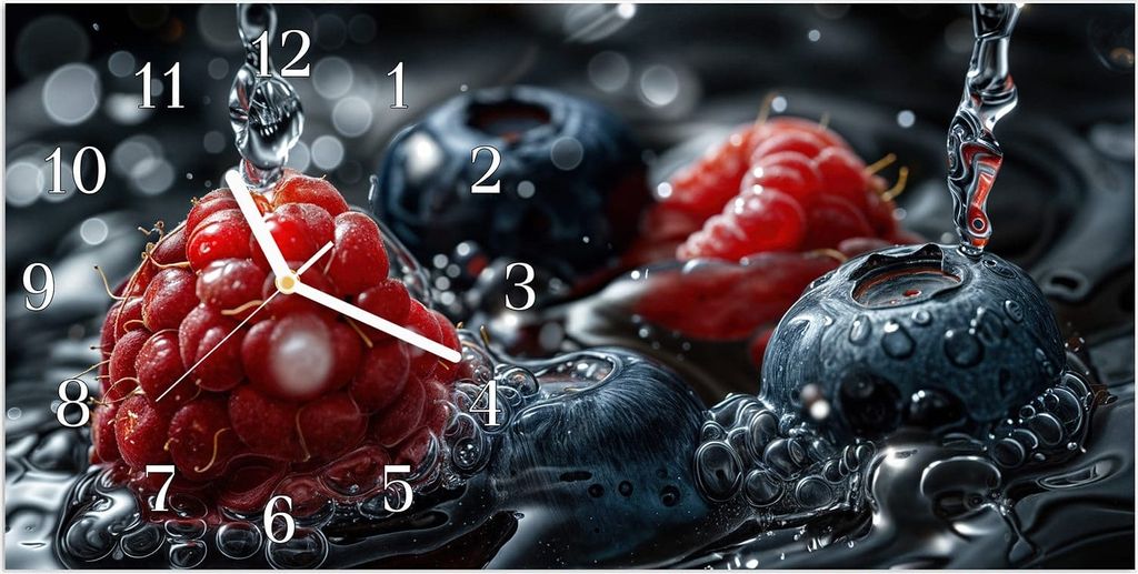 Wanduhr aus Glas mit Motiv Früchte im Wasser- 60 x 30 cm - inkl. Aufhängesystem