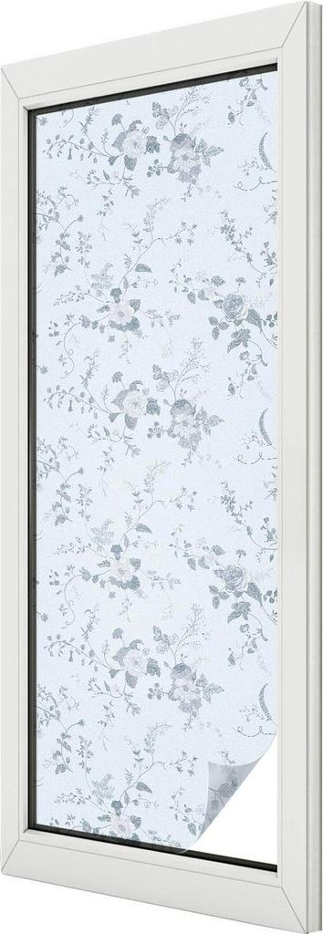 Buntglas Fensterfolie – 146x50 cm – Stained-Glass Design – blickdichte dekorative Sichtschutzfolie – selbstklebend, UV-Schutz – Zarte Bl...