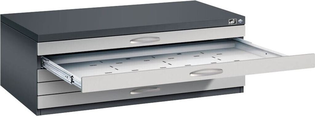 CP 7100 Planschrank schwarzgrau, weißaluminium 5 Schubladen 110,0 x 76,5 x 42,0 cm