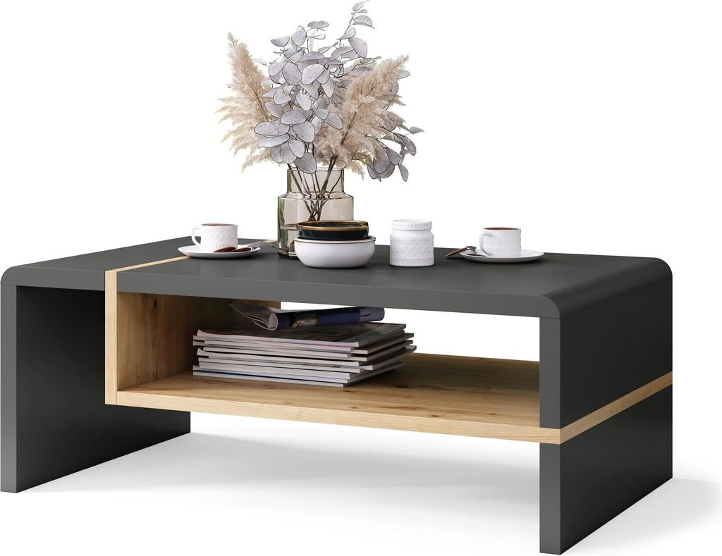All4All Couchtisch Figo , kleiner Kaffeetisch , Wohnzimmertisch , Sofatisch mit Brett , Sofatisch , 100x60cm , 05 , Anthrazit + Artisan Eiche