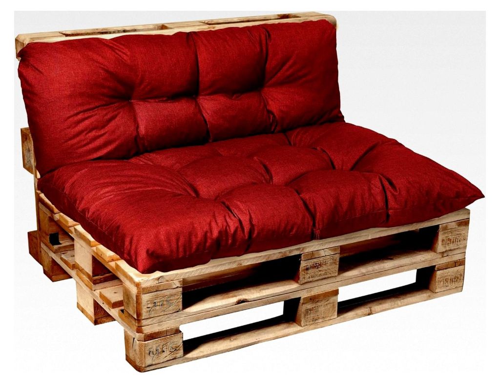 Palettenkissen, Palettenauflagen, Palettenpolster Sitzkissen, Rückenlehne oder Set, Gesteppt (Set (Sitzkissen 120x60 + Rückenlehne 120x40), Rot)