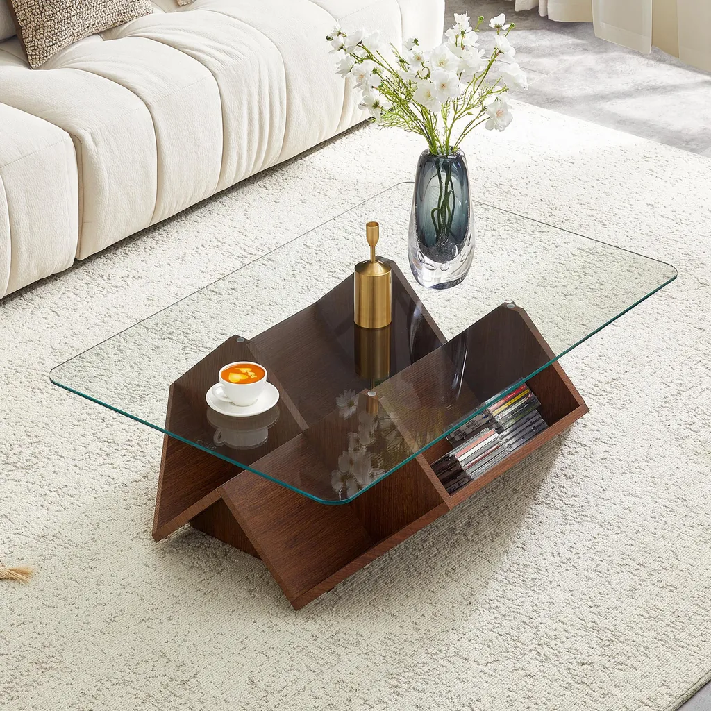 Optimisez votre salon : Table basse à rangements multiples en noyer - 11