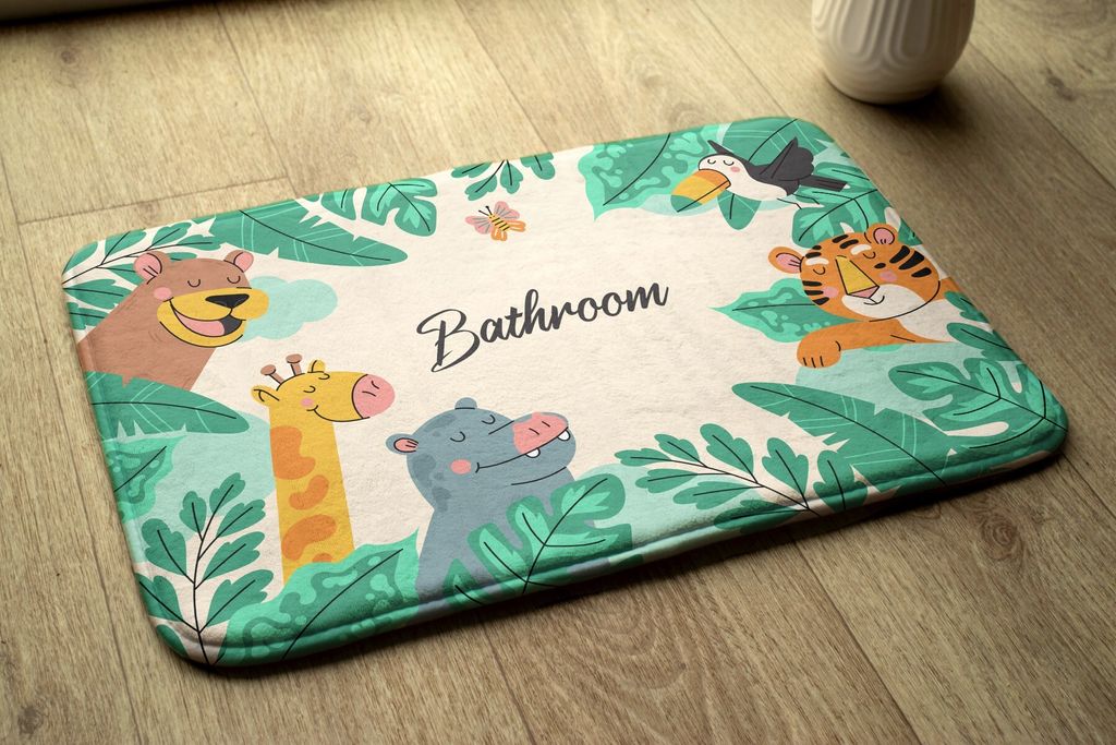 Badteppich Saugfähige - Badezimmer Teppich - Rutschfester Badvorleger Badematte - 75x45 cm - Tiere Safari