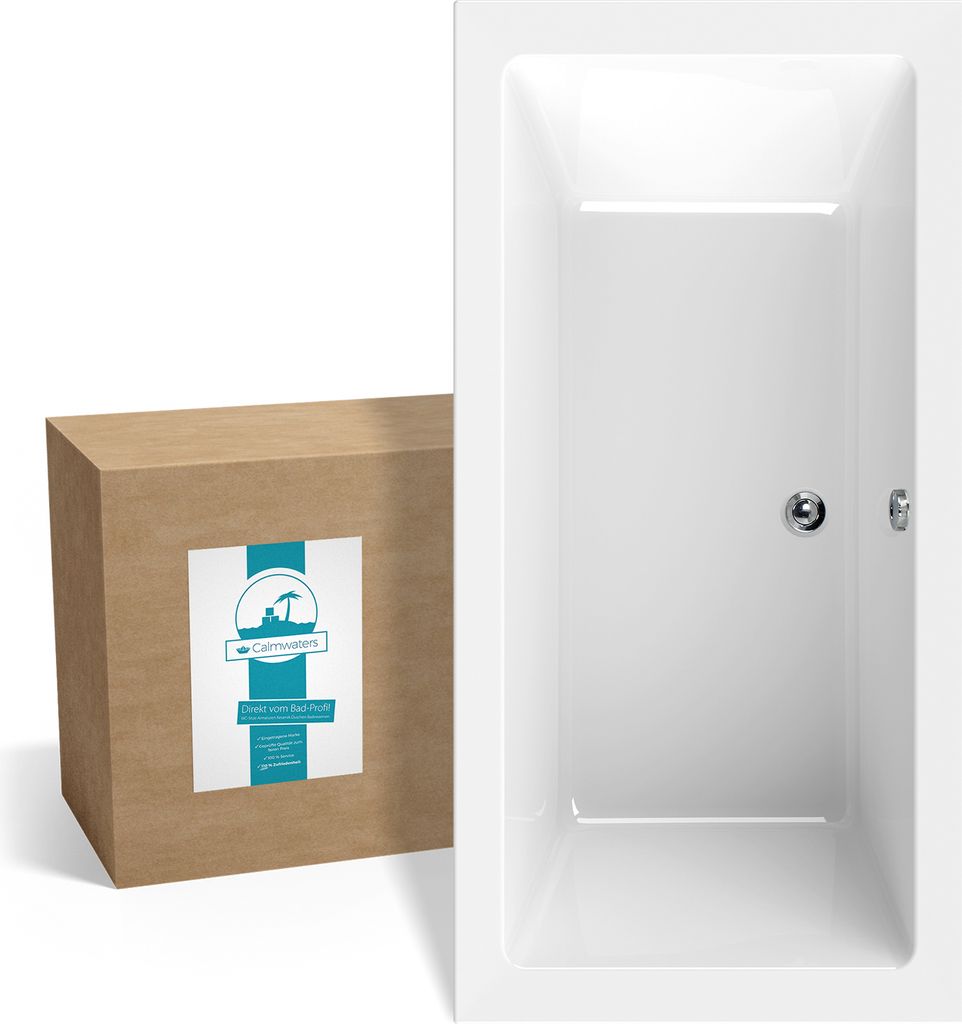 Calmwaters Rechteck-Badewanne 200x90 cm, Acrylwanne Modern Square 2, Duo-Badewanne für zwei Personen, ergonomische Körperformbadewanne, Maße 2...