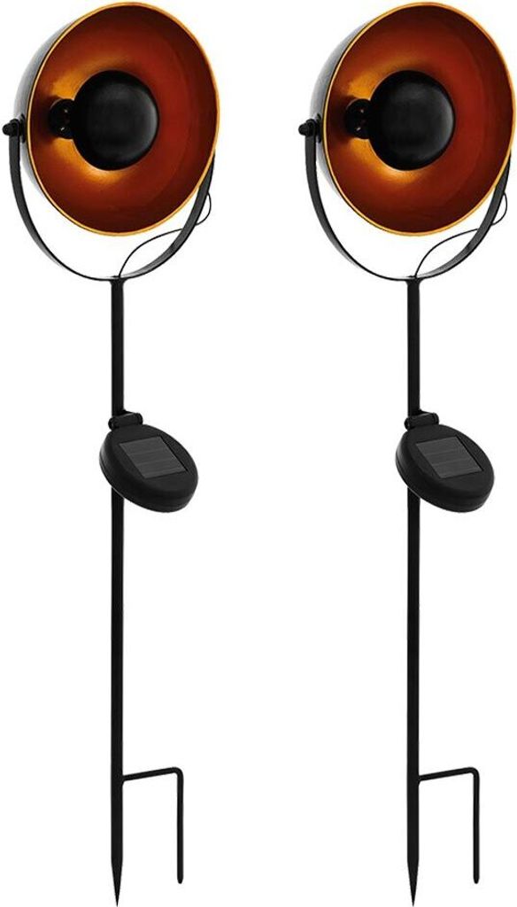 2er Set LED Solarleuchte, Erdspieß, schwarz-orange, H 61 cm