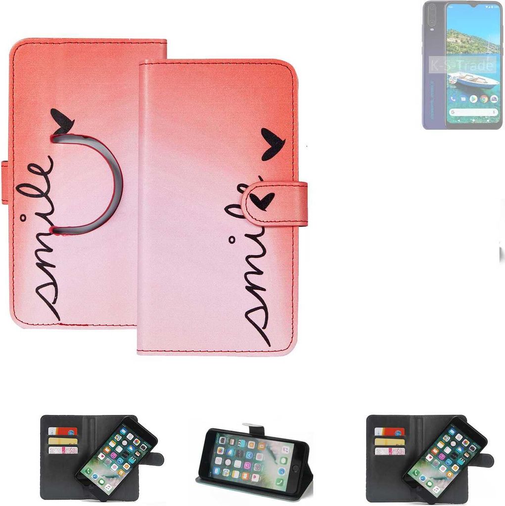 K-S-Trade Schutzhülle Handyhülle kompatibel mit General Mobile Gm 10 Hülle cover bookstyle Etui “smile“ rot Standfunktion Kameraschutz (1Stk)