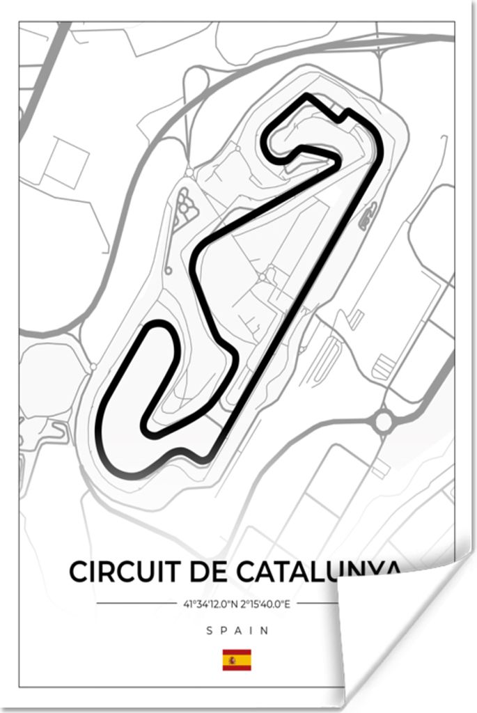 MuchoWow Poster F1 - Rennstrecke - Circuit de Barcelona-Catalunya - Rennstrecke - Spanien - Weiß 80x120 cm - Papierdruck