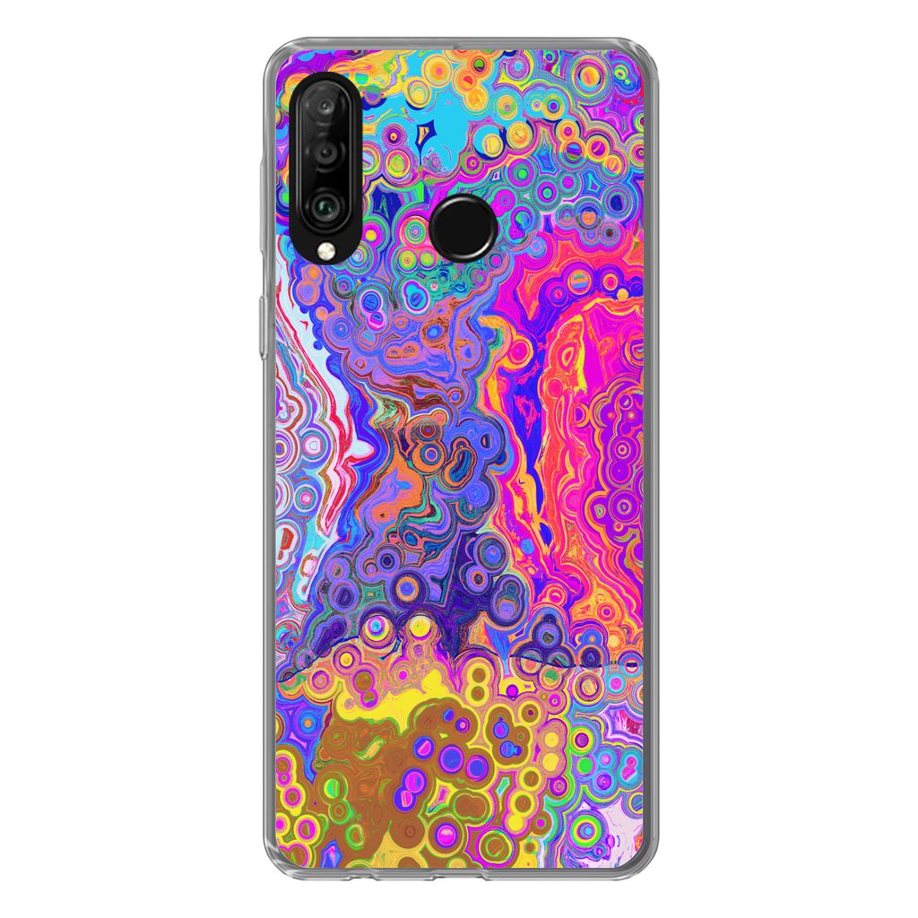 MuchoWow Handyhülle Schutzhülle Hülle für Huawei P30 Lite Kunst - Formen - Farbe - Psychedelisch Silikon Softcase Handy Hülle - Handyhülle
